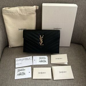 NWT YSL Saint Laurent Monogram Small Wallet on Chain in Grained Leather